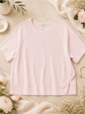 Eileen Fisher Short-Sleeve Knit Top in Light Pink